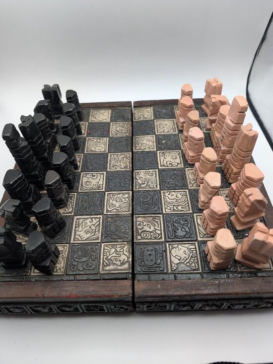 Other - Vintage Inca Aztec Hand Carved Onyx Chessboard Storage & Set